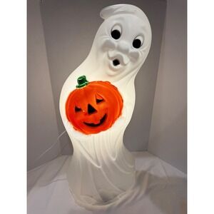 Vintage General Foam Plastics Ghost with Pumpkin Blow Mold Halloween Decor 35"